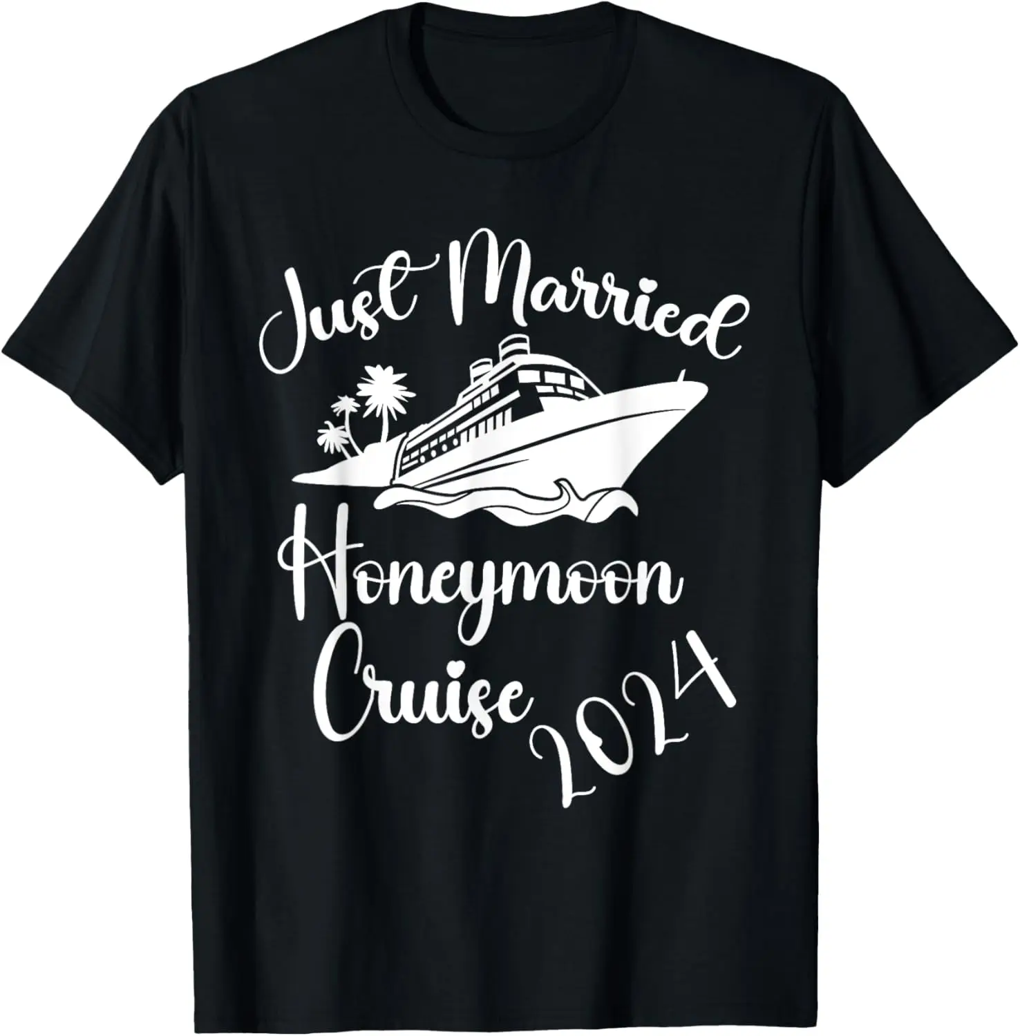 Just Married 2024 Wedding Ring Matching Honeymoon Cruise T-Shirt