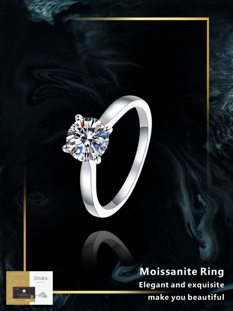 

925 sterling silver moissanite ring 1 carat VVS1 D-color classic four claws luxury fashion fine jewelry with GRA certificate