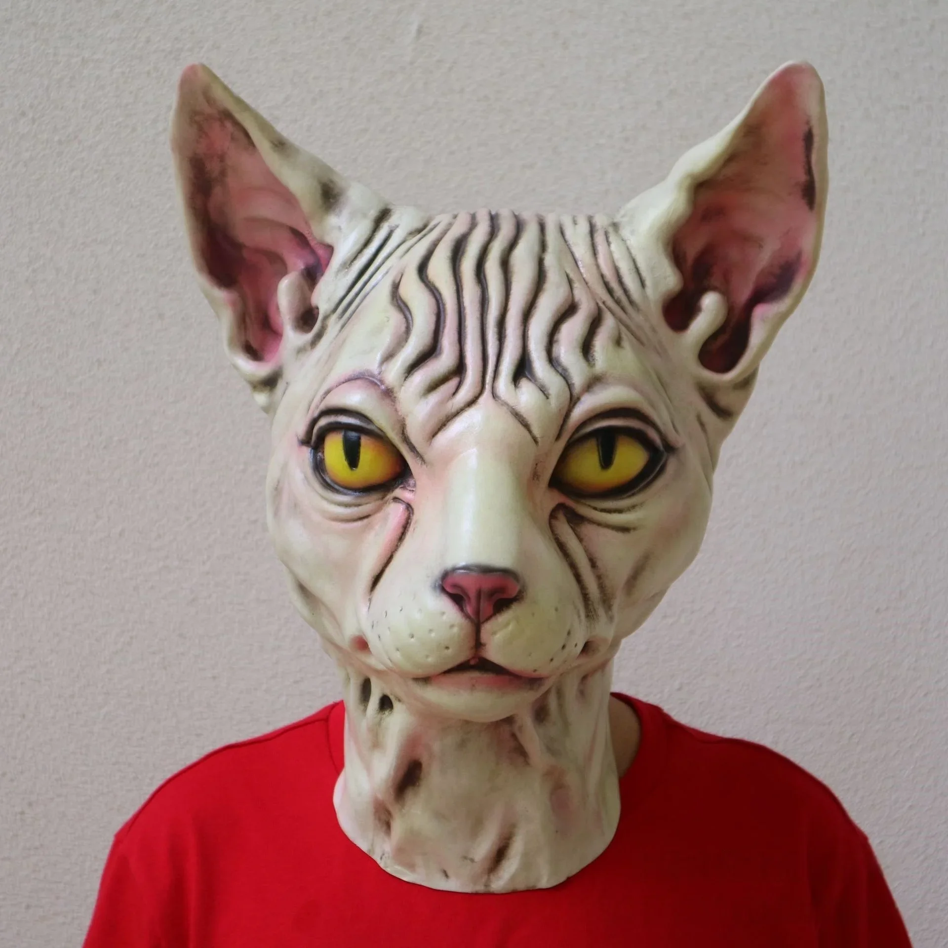 

Hairless cat animal mask headgear for Halloween scary cat demon face alien costume for costume party character