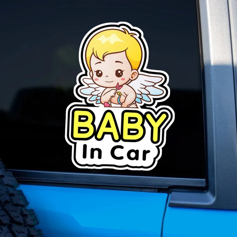 Pegatina de advertencia para coche, calcomanía gráfica de Ángel Cupido para bebé en el coche, recordatorio de seguridad para ventana de coche, 1/2 Uds.
