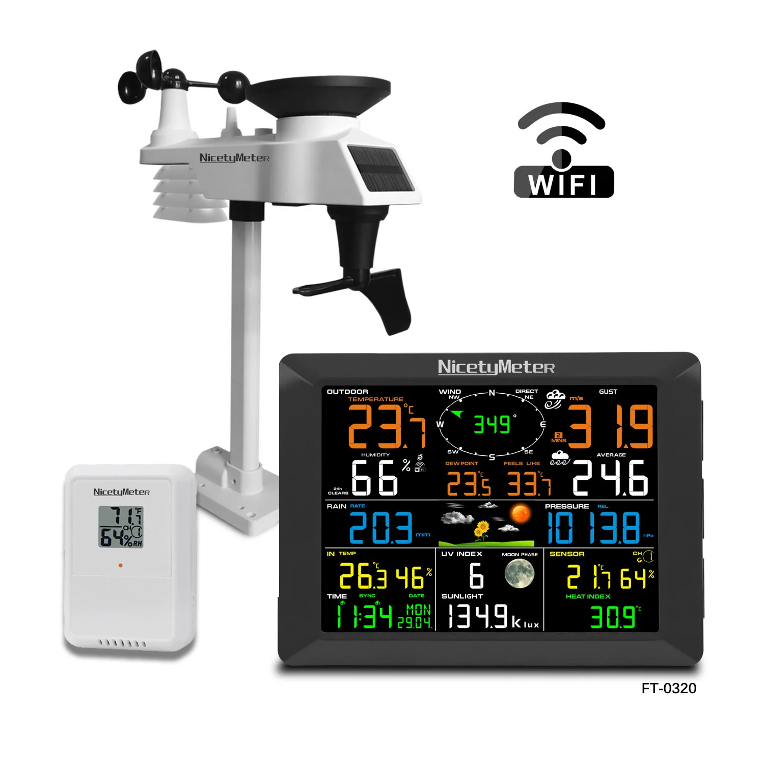 0320 433mhz 8 In 1 Wireless Professional Weather Station With WIFI With Separate Thermo-Hygrometer Monitor