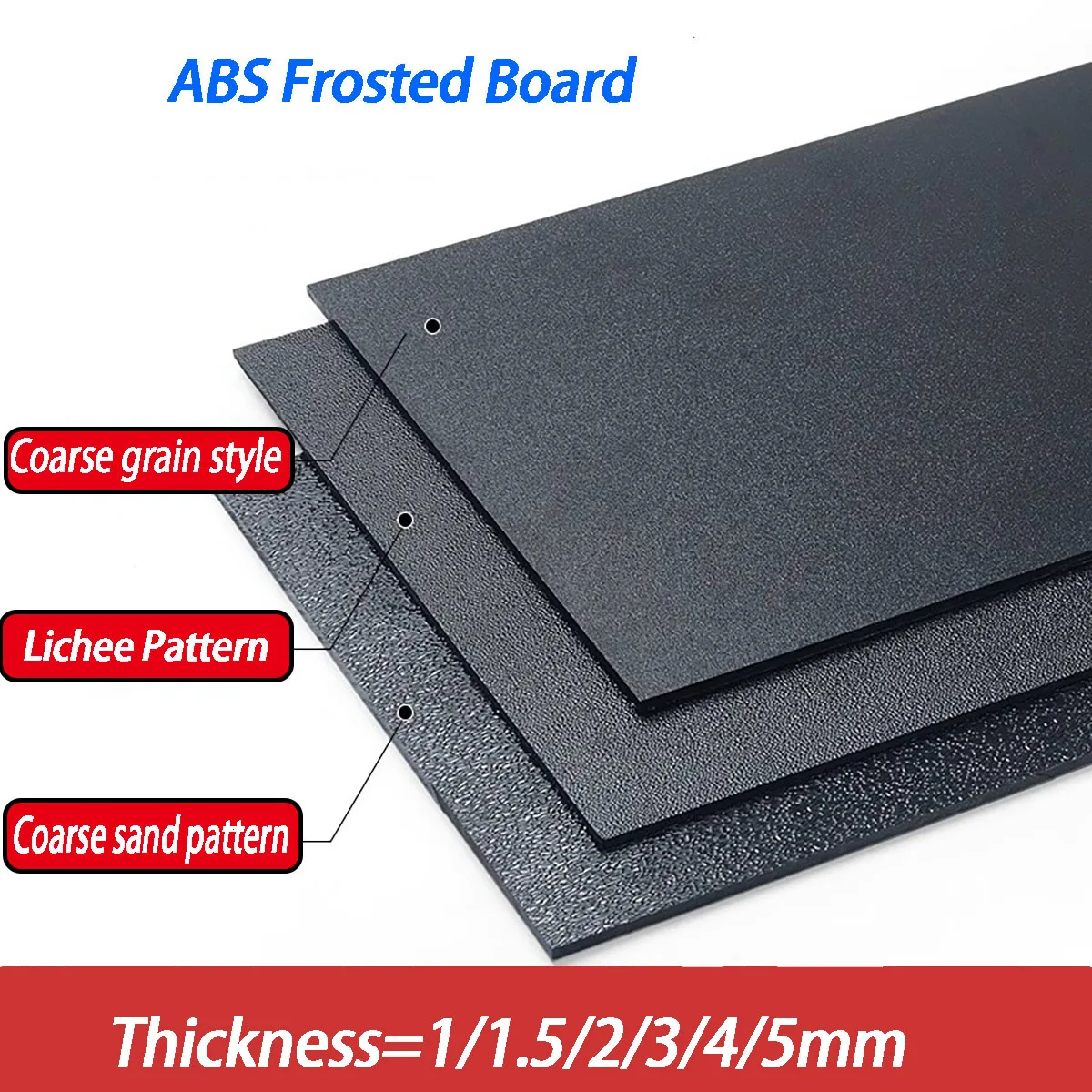 

Thickness = 1/1.5/2/3/4/5mm ABS Black Board, Coarse Textured Plastic Board, Single-Sided Frosted ABS Hard Board