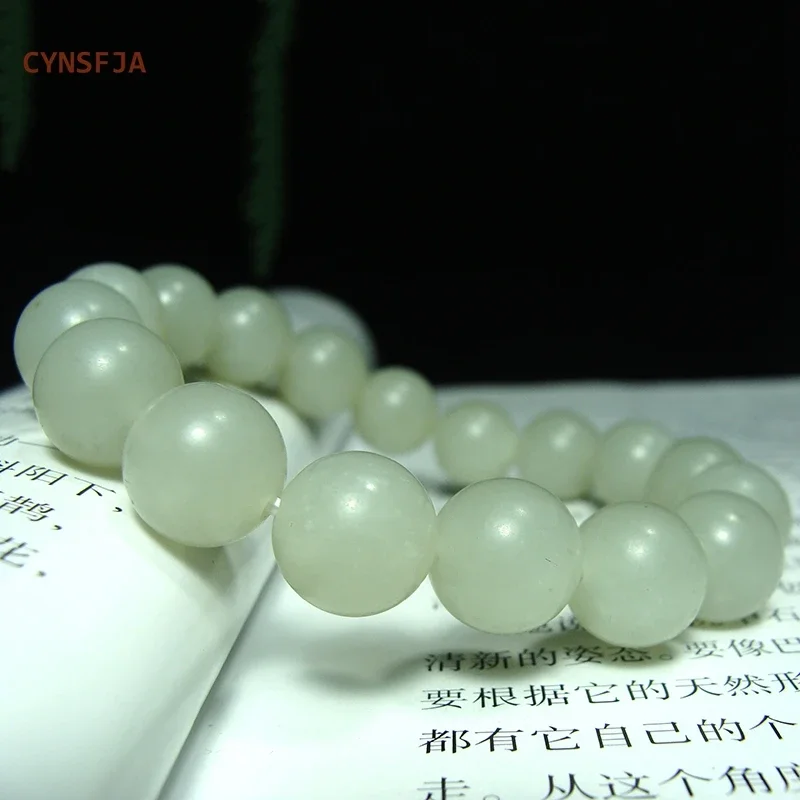 

CYNSFJA New Real Certified Natural Chinese Hetian Jade Nephrite Unisex Lucky Amulet 12mm Jade Bracelets High Quality Bless Gift