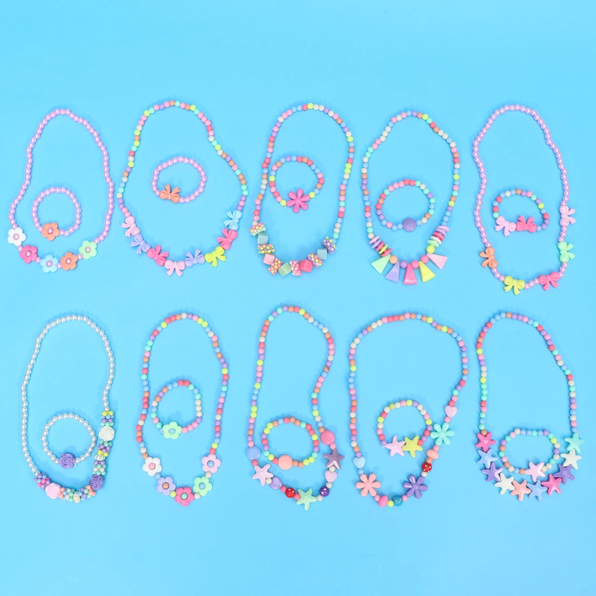 

10 Sets/20pcs Children's Necklace Bracelet Beads The Flowers Girls Acrylic Jewelry