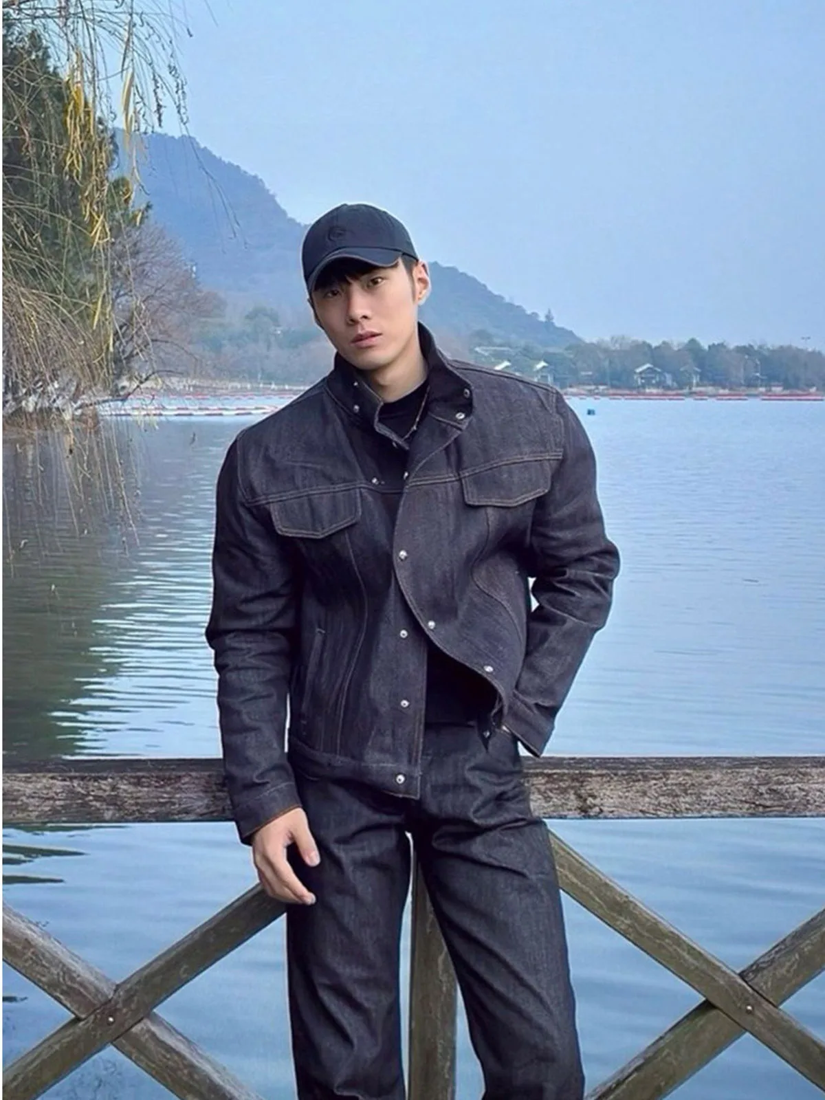Black Original Denim Slant Collar Jeans Jacket Men's Fashion Autumn American Retro CleanFit Short Wide Hard Workwear Jacket