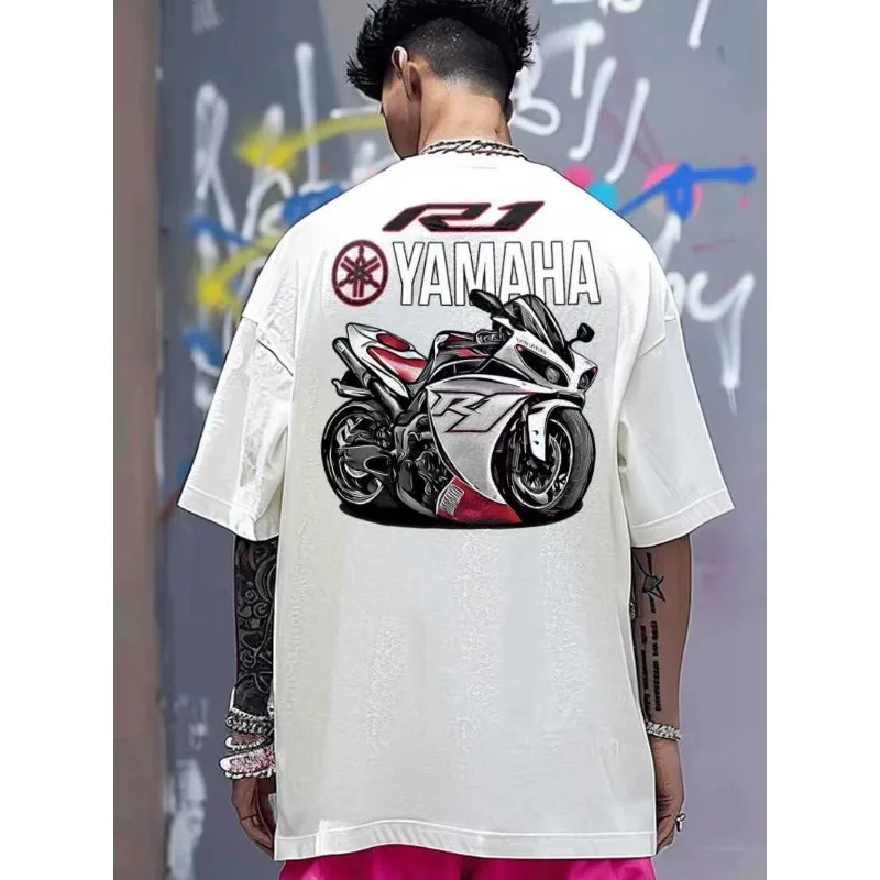 

YAMAHA R1 Double-sided Printed T-shirt Summer New Men's and Women's MOTO Motorcycle Modification Loose Casual Short Sleeved Top