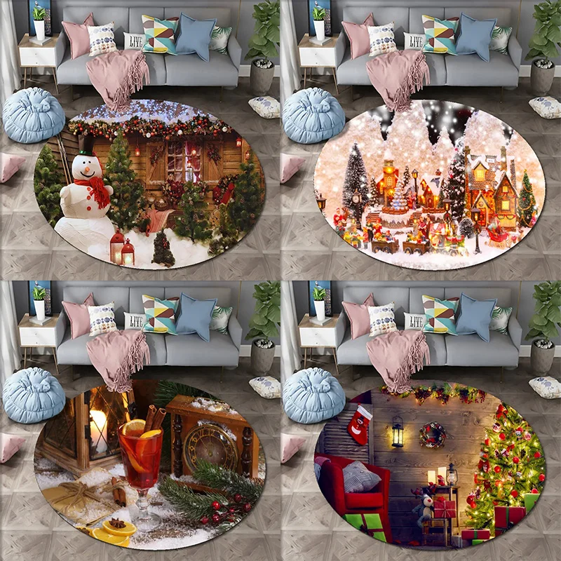 

Christmas Closet Round Santa Claus Sofa Home Living Room Bedroom Bathroom Floor Mat Print Decorative Rug