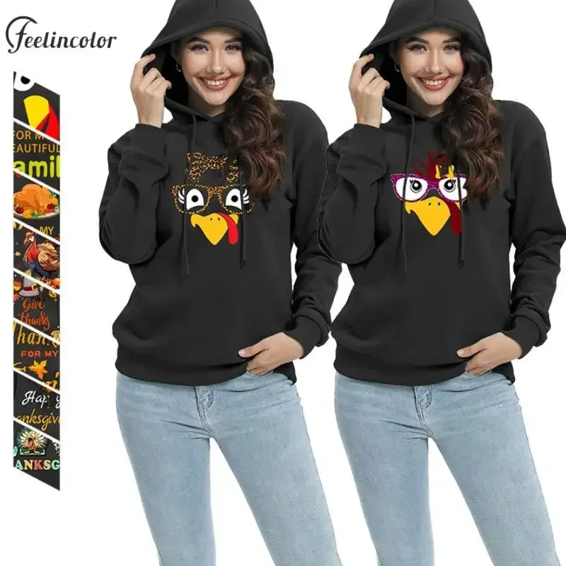 

Thanksgiving Turkey Printed Hoodies for Women Cute Fall Hooded Pullover Casual Loose Daily Sweatshirts Holiday Female Clothing