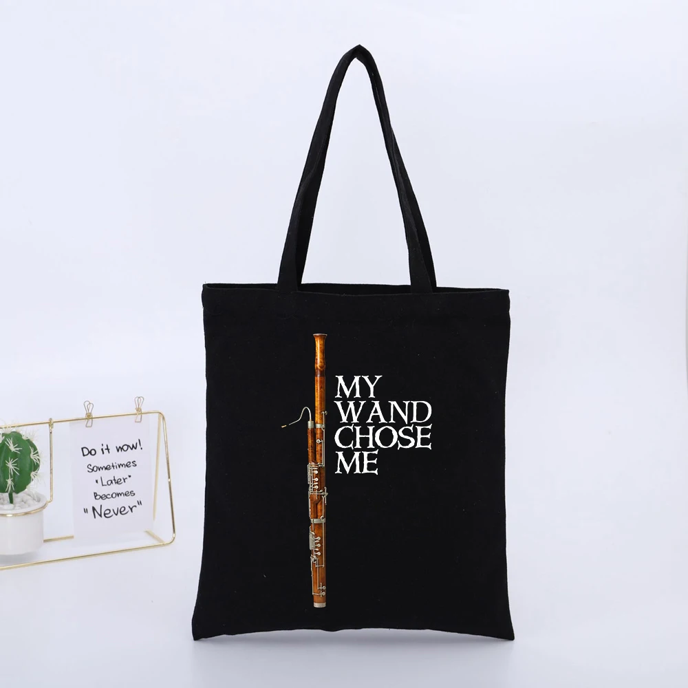 Musical Instrument and Slogan Print Canvas Tote Bag, Casual Style for Daily Shopping