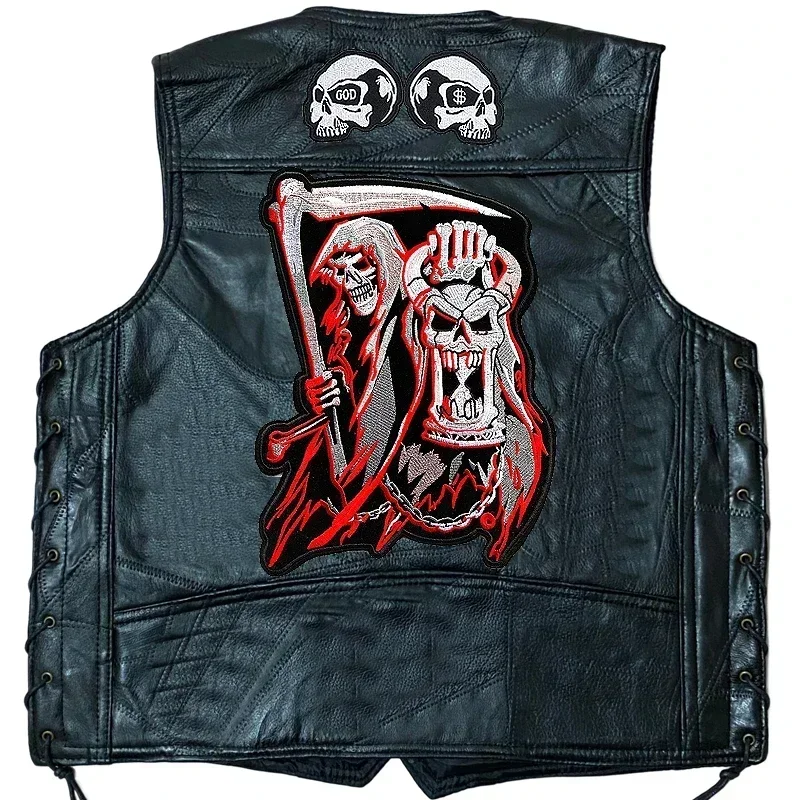 

Short Fashion Embroidery Men Leather Vest Biker&moto Sleeveless Jacket Motorcycle Club Coat Punk for Vest Male Waistcoat