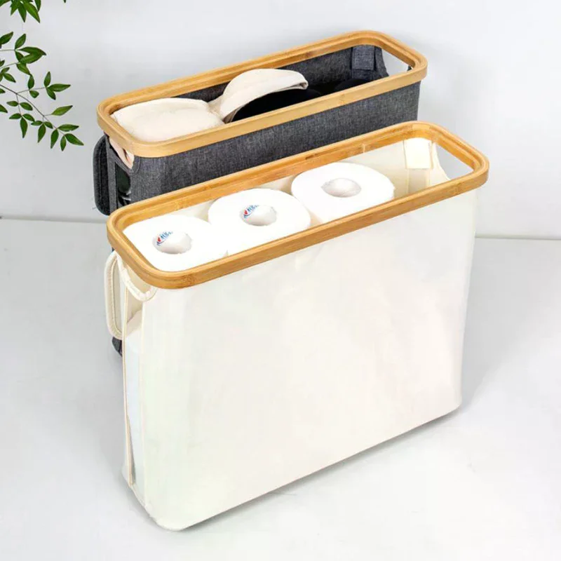 

Wood Frame Toilet Paper Holder On The Floor-Large Capacity Organizer For Bathroom Waterproof Toilet Paper Holder With Lid