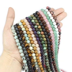 Cuentas de piedra Natural de Lava turquesa, Ojo de Tigre, labradorita, cuarzo, jaspe, Ópalo, 4 MM, 6 MM, 8 MM, 10MM, 15 pulgadas, fabricación de joyas, pulseras DIY