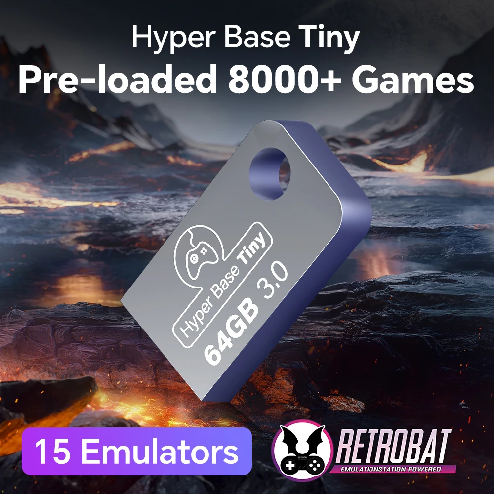

Portable Tiny 64G Gaming USB Flash Drive Retro Gaming Hard Drive With 8000+ Games&15 Emulators Retrobat OS For PSP/DC/NDS/NES