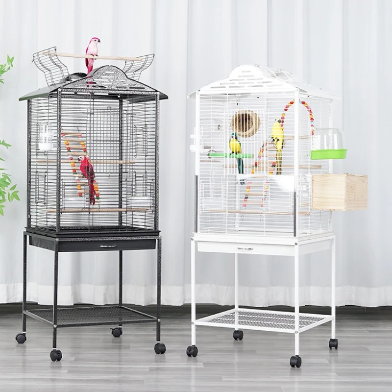 

Large Iron Wire Bird Cage with Wood Stand for Conures Lovebird House Parrots Playground Cockatiel Parakeets Activity Center