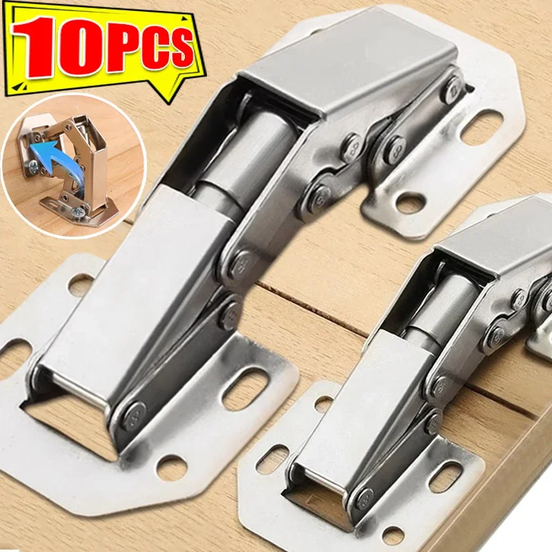 10/2PCS เหล็กบานพับตู้ 90 องศาไม่มีเจาะรูประตูตู้ไฮดรอลิกบัฟเฟอร์บานพับเงินเฟอร์นิเจอร์ฮาร์ดแวร์บานพับ