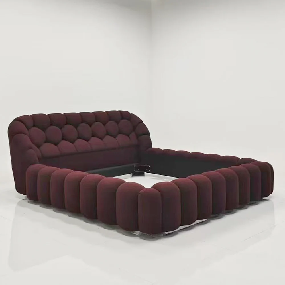 #   Luxuriöses Polsterbett Modernes Teddy-Stoff Doppelbett Kingsize-Bettgestell für Luxus-Schlafzimmermöbel