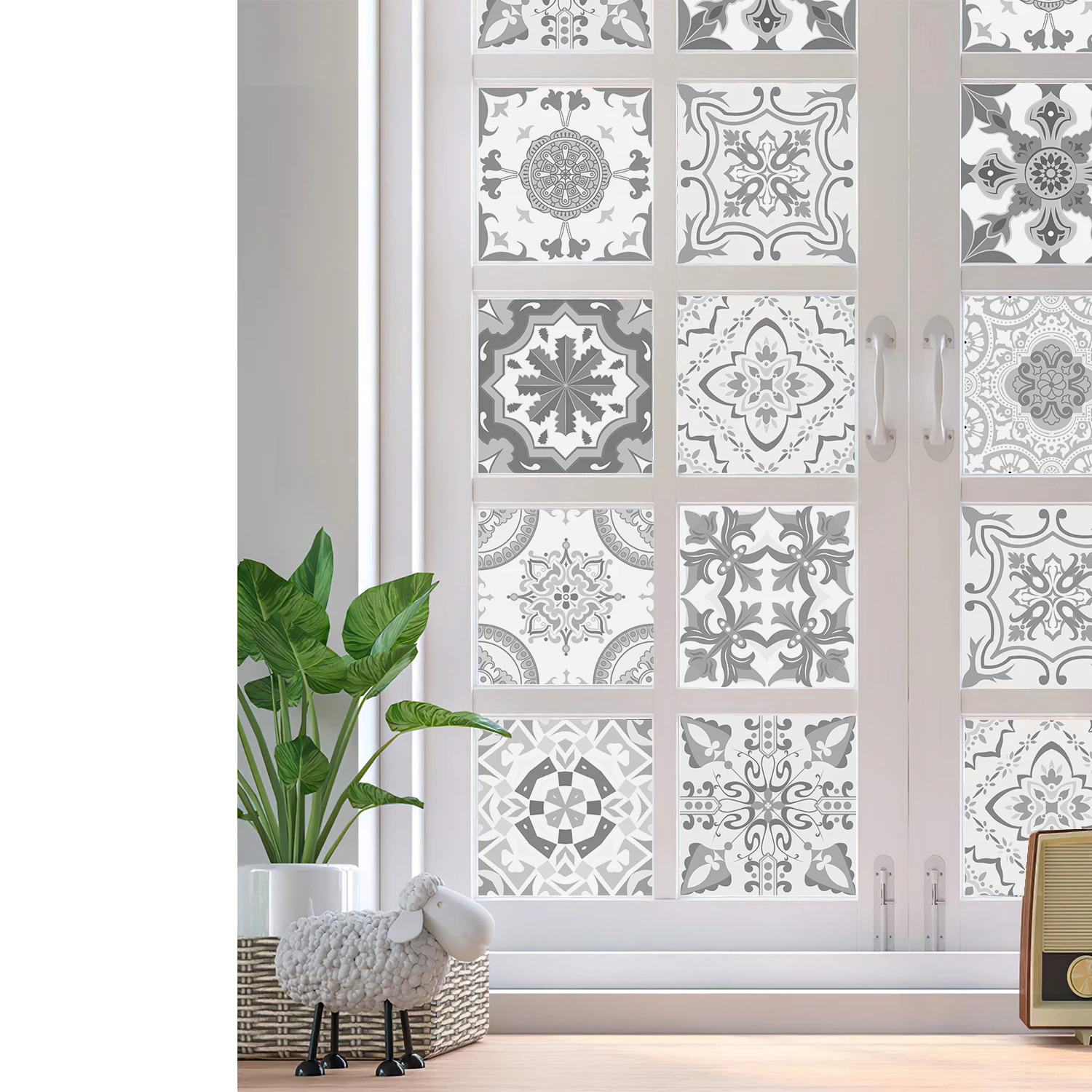 24 pieces of Mandala Retro Pattern Glossy Self-adhesive Tile Stickers for Kitchen and Bathroom Removable Waterproof Wall Sticker