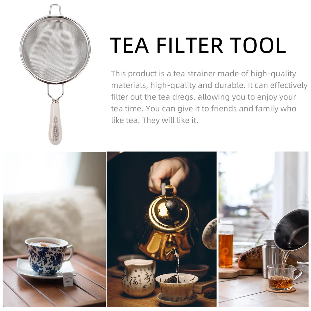 

Ergonomic Household Tea Strainer Stainless Steel Mesh Filter Ceramic Comfortable Handle Daily Tea Infuser