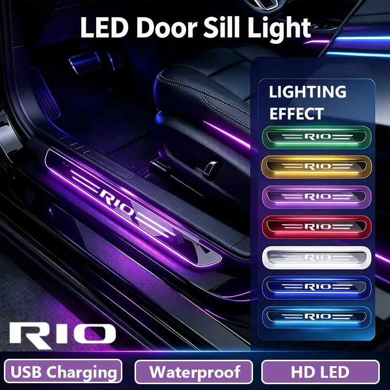 For KIA RIO Emblem LED Car Threshold Light Acrylic Wireless USB Charging Auto Door Welcome Pedal Strips Lamp Interior Decoration