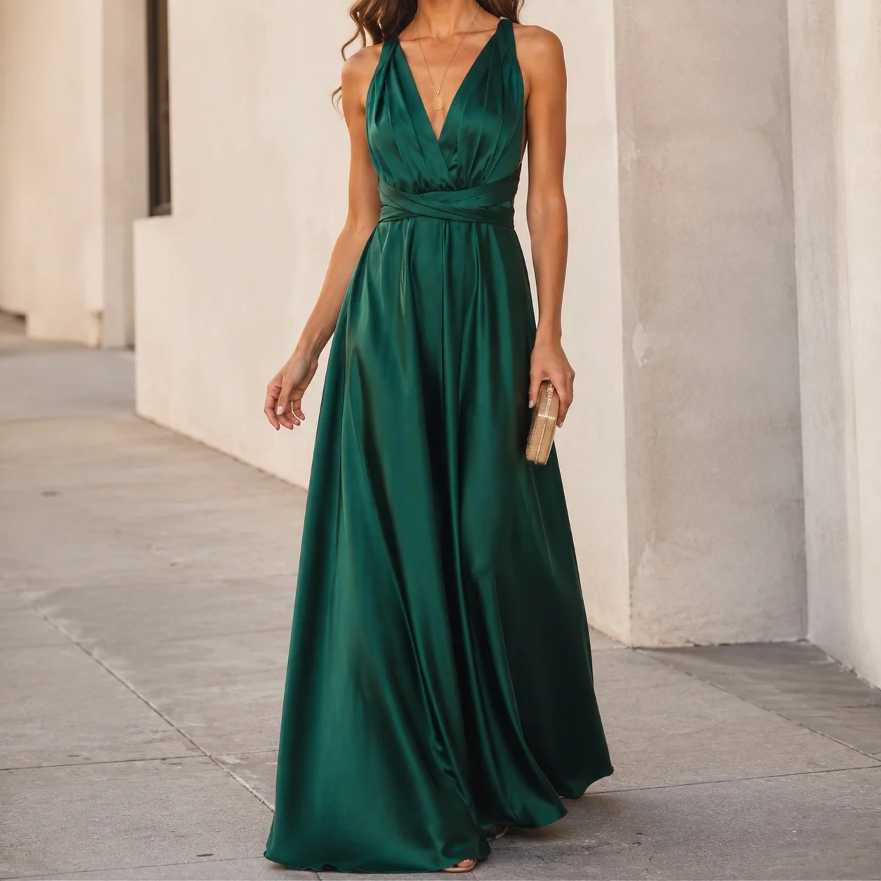 A Line V Neck Gown Loose Fit Elegant with Pull on Socialite Style Deep V Sexy Evening Dress Long Dress Single Summer for Women