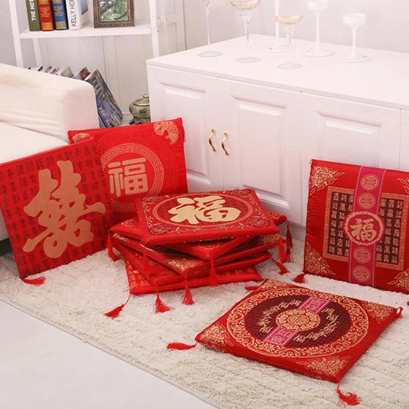 Chinese Style Seat Cushion Red Valentine's Day Wedding Blessing Kneel Cushion Square Bay Window Sofa Back Pillows Home Decor