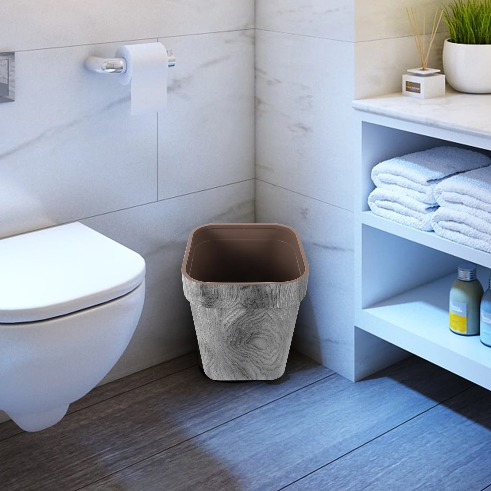 

Solid Wood Trash Can Retro Kitchen Vintage Home Decor Cans Wastebasket Brown Trashcan for Room Small Decorative