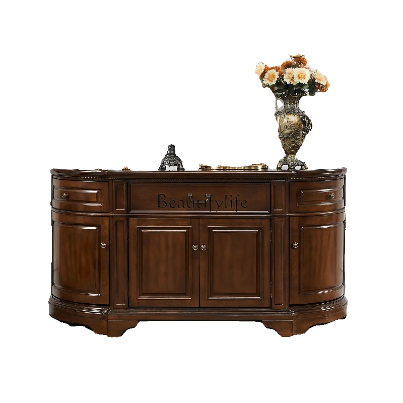 

American solid wood semi-round storage wine cabinet decoration living room side cabinet