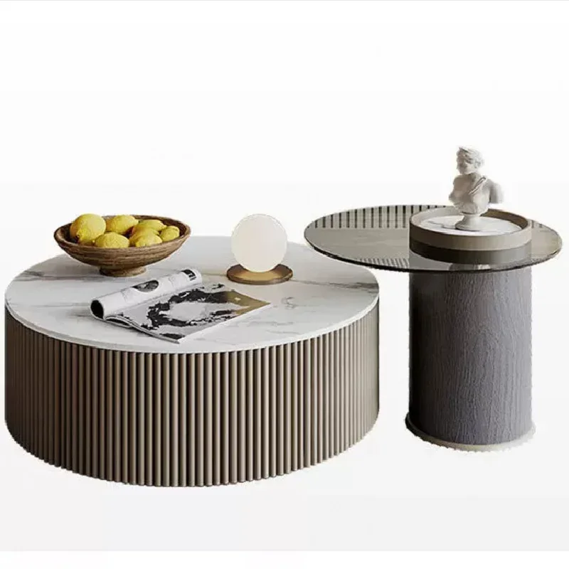 

Coffee Table set living room round combination rock panel coffee table living room tempered glass TV cabinet creative furniture