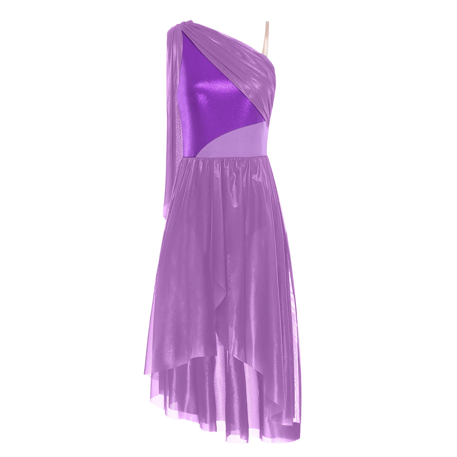 

Women Lyrical Ballet Dance Costume Party Leotard Dress Sleeveless Ruffled Drape Bodice Split Tulle Dress Modern Jazz Dancewear