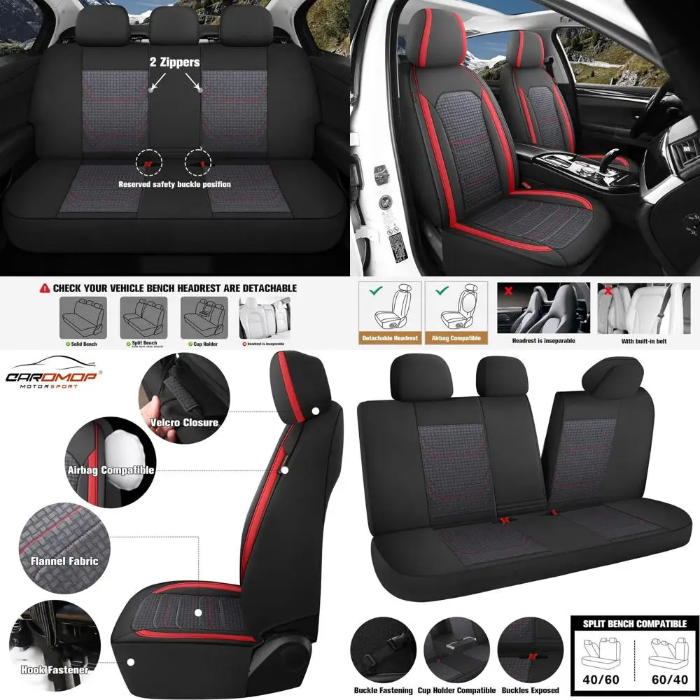 

Универсальные 5-местные чехлы на автомобильные сиденья, искусственная кожа и фланель премиум-класса, совместимые с разделенной скамьей, подходят для большинства седанов, грузовиков, внедорожников (