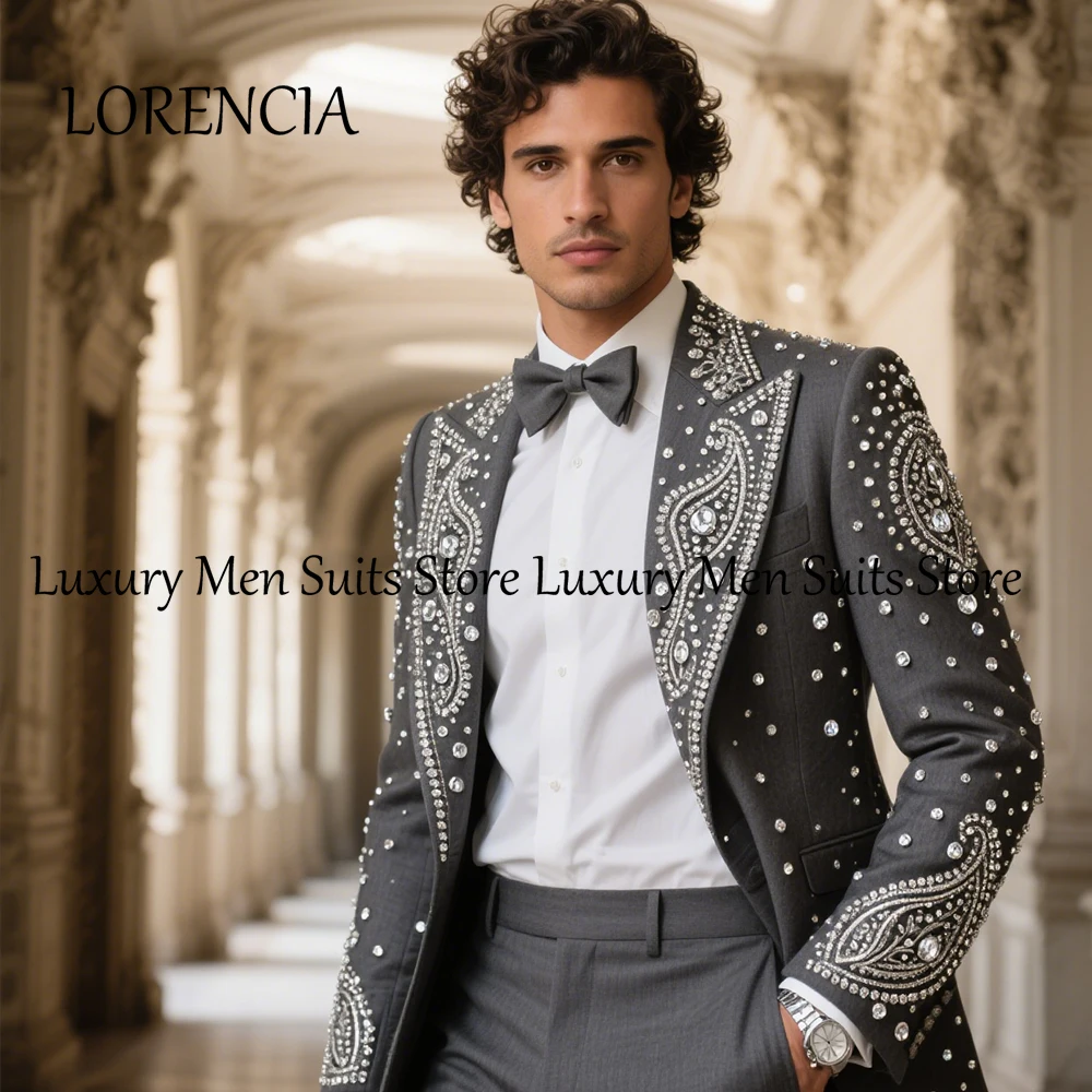 Luxury Diamond Men Suits 2 Pieces Single Breasted Tuxedos Wedding Groom Outfits Customized Blazer Pants robe mariage femme