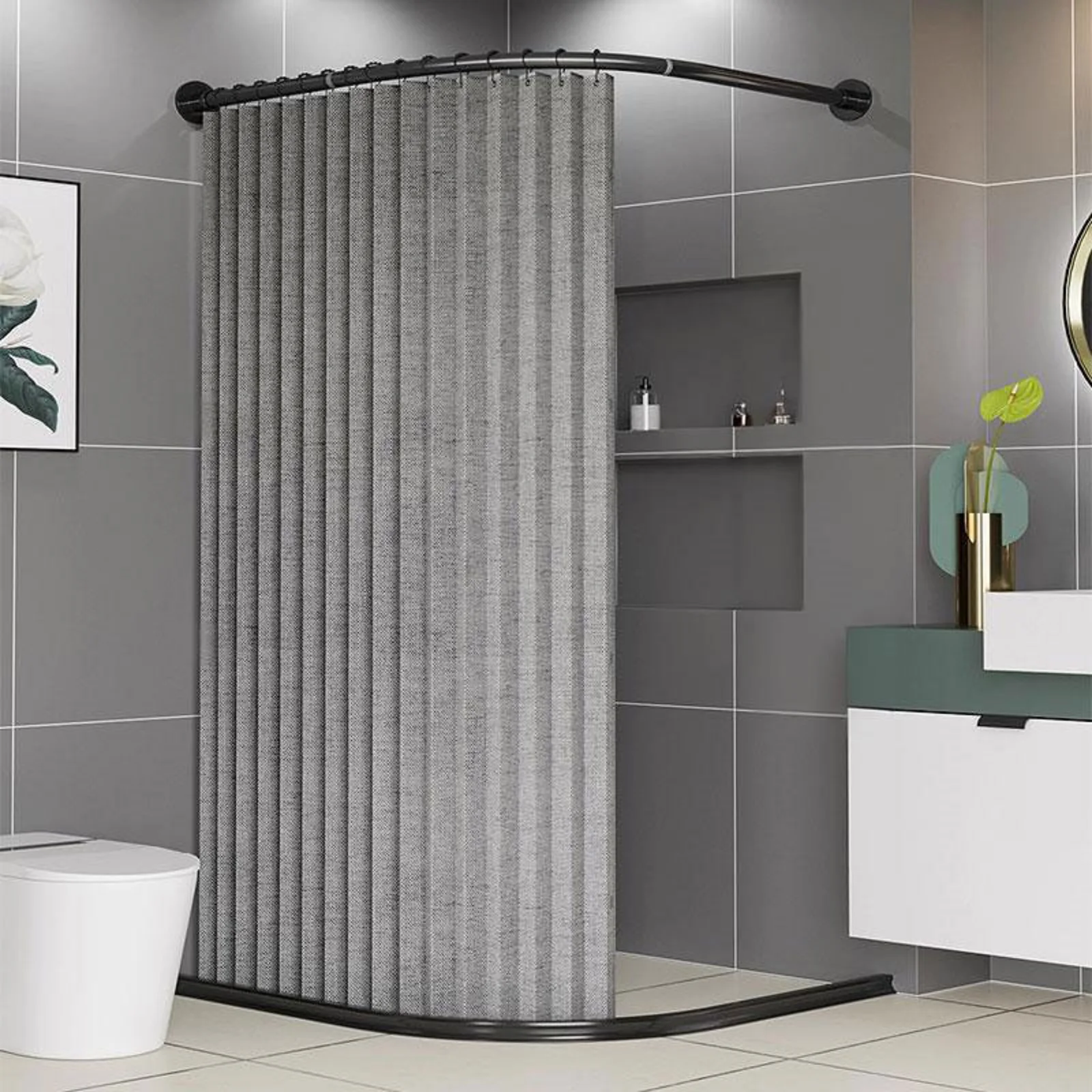 Foldable Shower Curtain Heat Insulation Sun Block West Sun Cool Room with Hooks for West Facing Bathroom Sunroom Shower Area Red