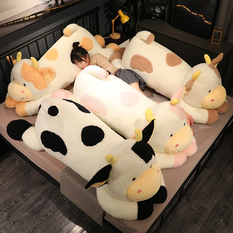 90/110CM Cute Milk Cow peluche Cartoon peluche bovini bambole cuscino per dormire regali di compleanno per ragazze