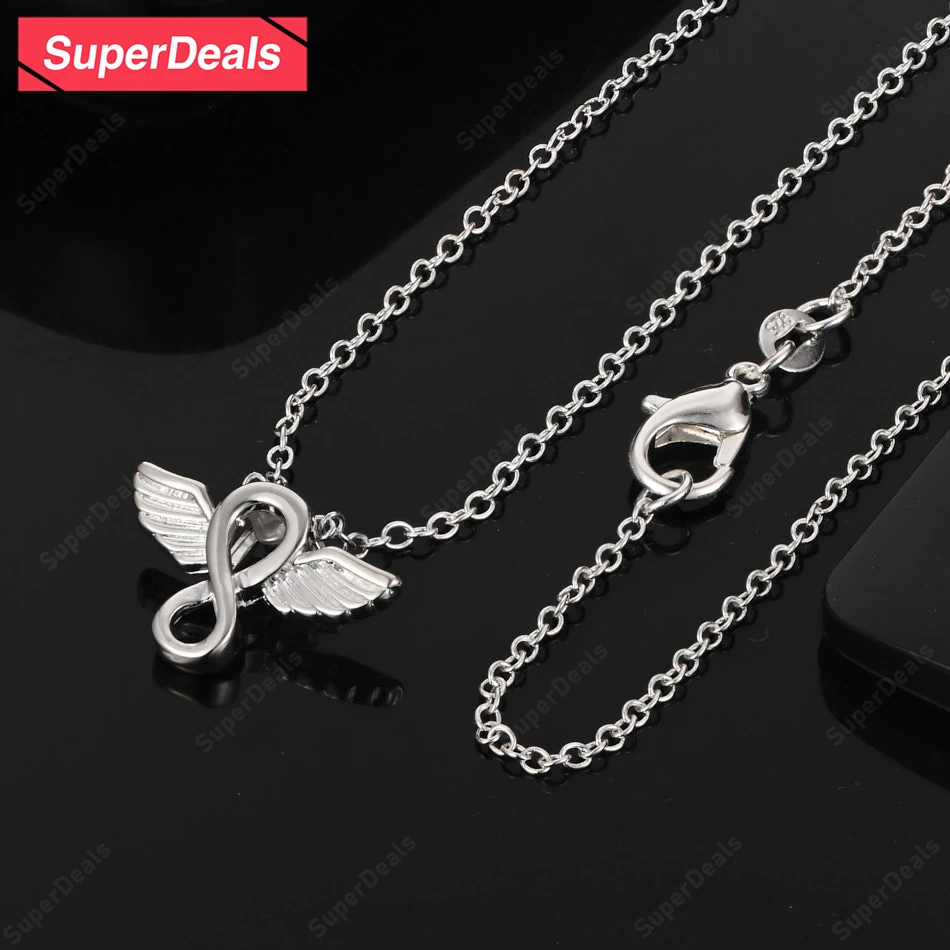

SuperDeals 925 Sterling Silver Number 8 Angel Wings Pendant Necklace For Women Fashion Design Charm Jewelry Christmas Party Gift