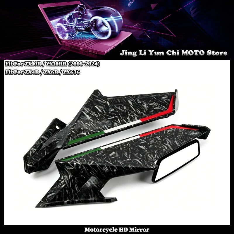 

Motorcycle Mirrors Winglets Aerodynamic Wind Side Wings Spoiler Fairing Fit For KAWASAKI ZX-10R ZX10RR 2008-2024 ZX4R ZX6R ZX636