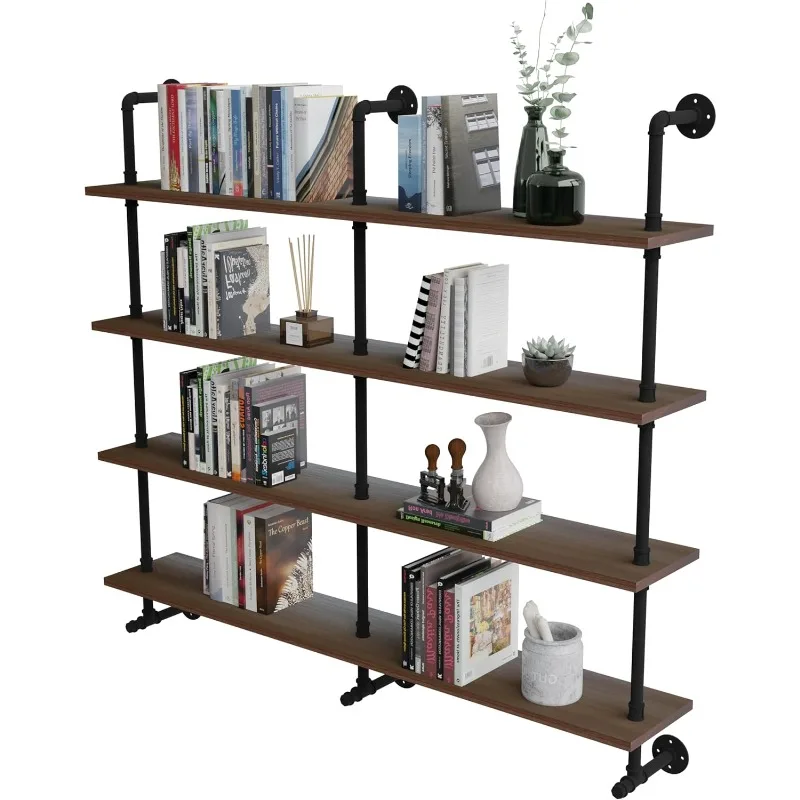 Industrial Pipe Wall Shelves Pipe Shelving with Real Wood Plank ,60 Inches Floating Shelves for Wall Farmhouse Pipe Book