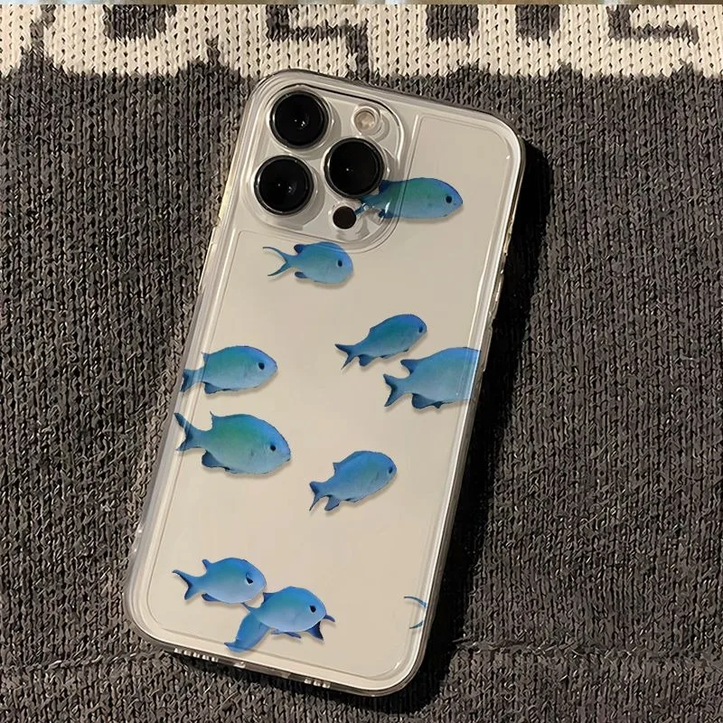 

Full Screen Blue Fish Phone Case For iPhone 17 Air XSMax XS XR X 17 Pro Max 16 15 14 11 Pro Max 13 12 Mini Trend Soft Back Cover