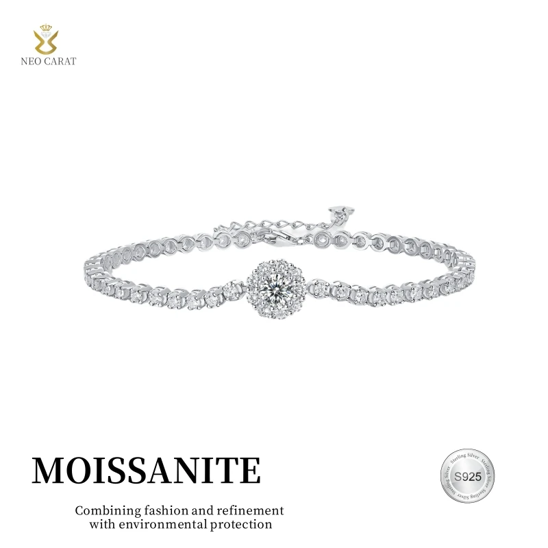 0.5Carat Round Moissanite Bracelet 16 cm Adjustable 925 Sterling Silver Sunflower Women's BraceletA Delicate Anniversary Gift