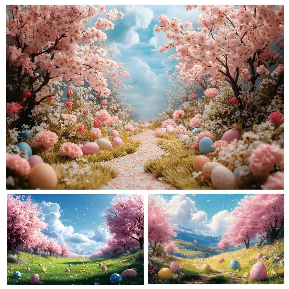 

Spring Easter Photography Backdrop Flower Trees Grass Nature Scenery Blue Sky Baby Shower Kids Birthday Party Photo Background