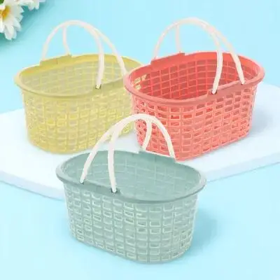 3 قطع سلة تخزين بلاستيكية مع مقبض منظم أشتات مجوفة لتخزين الحمام والمطبخ والخضروات #5