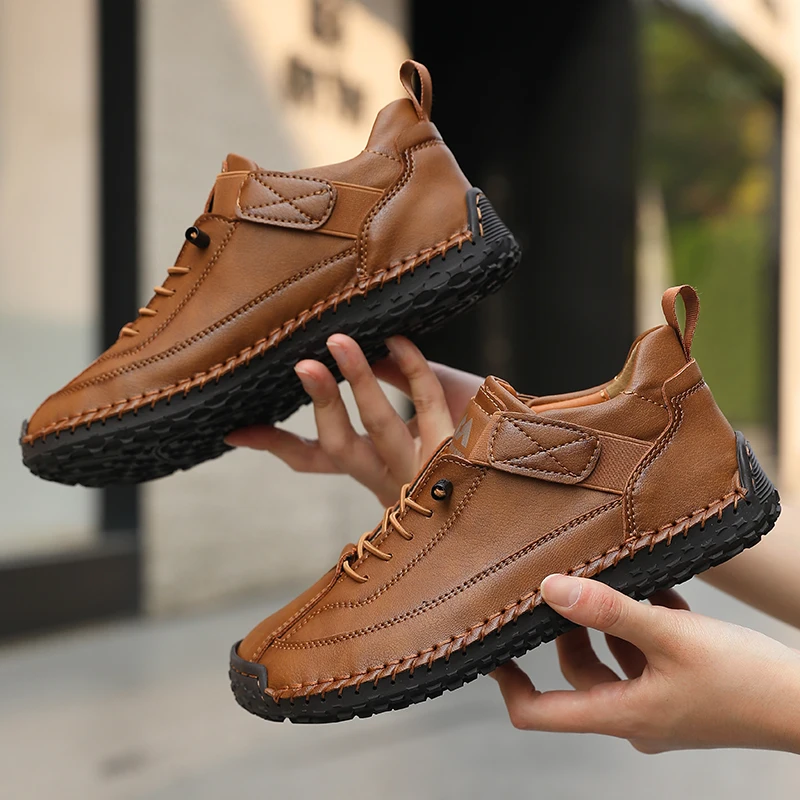 Handmade Leather Men Shoes Casual Slip on Loafers Breathable Leather Shoes Men Flats Fashion Moccasins Tooling Shoes Plus Size