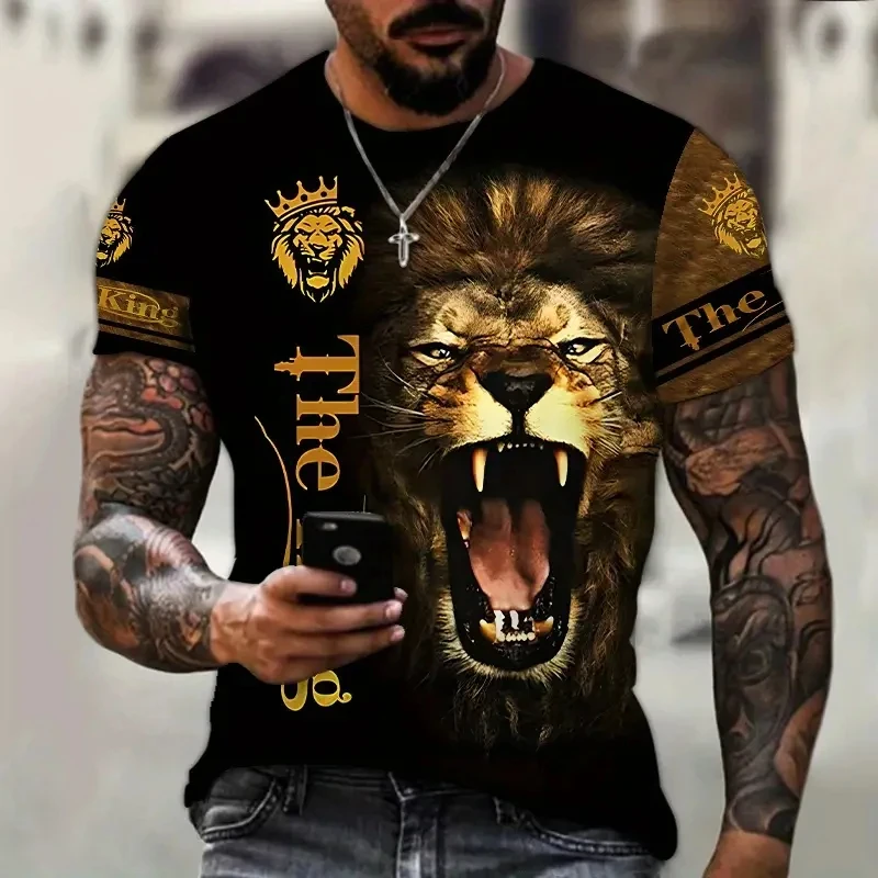 3D Lion Print Animal Men T Shirt Fashion Hip Hop Trend Harajuku Streetwear Funny Pattern Men Oversized T-shirt Short Sleeve Tops