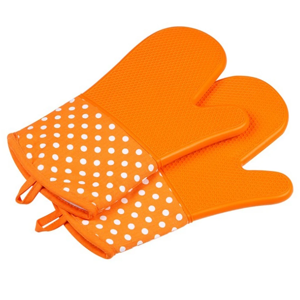 

Oven Mitts Heat Resistant Gloves Insulation Kitchen High Temperature Non Slip Orange Widely Used Cake Shop Bakery Food Factory