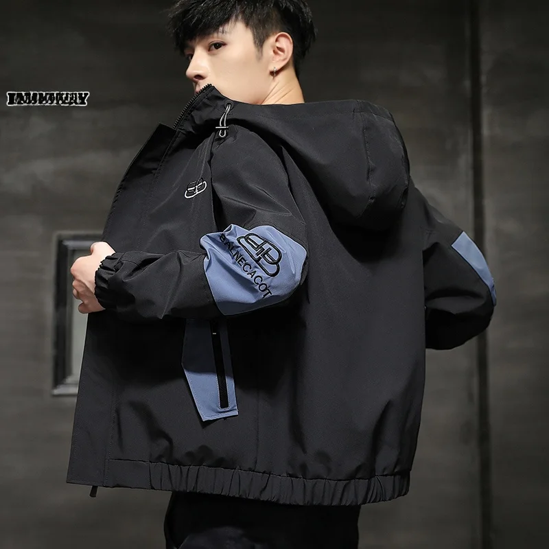 

Men's Hooded Jaet Windproof Autumn Faion Casual Coat Polyester Fabric Long Sve Zipper Closure Color Blo Design