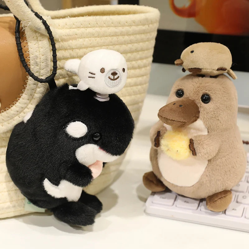 Kawaii organisme marin loutre sceau requin ornithorynque jouets dessin animé animaux sac à dos clé pendentif décor originalité poupées cadeaux doux
