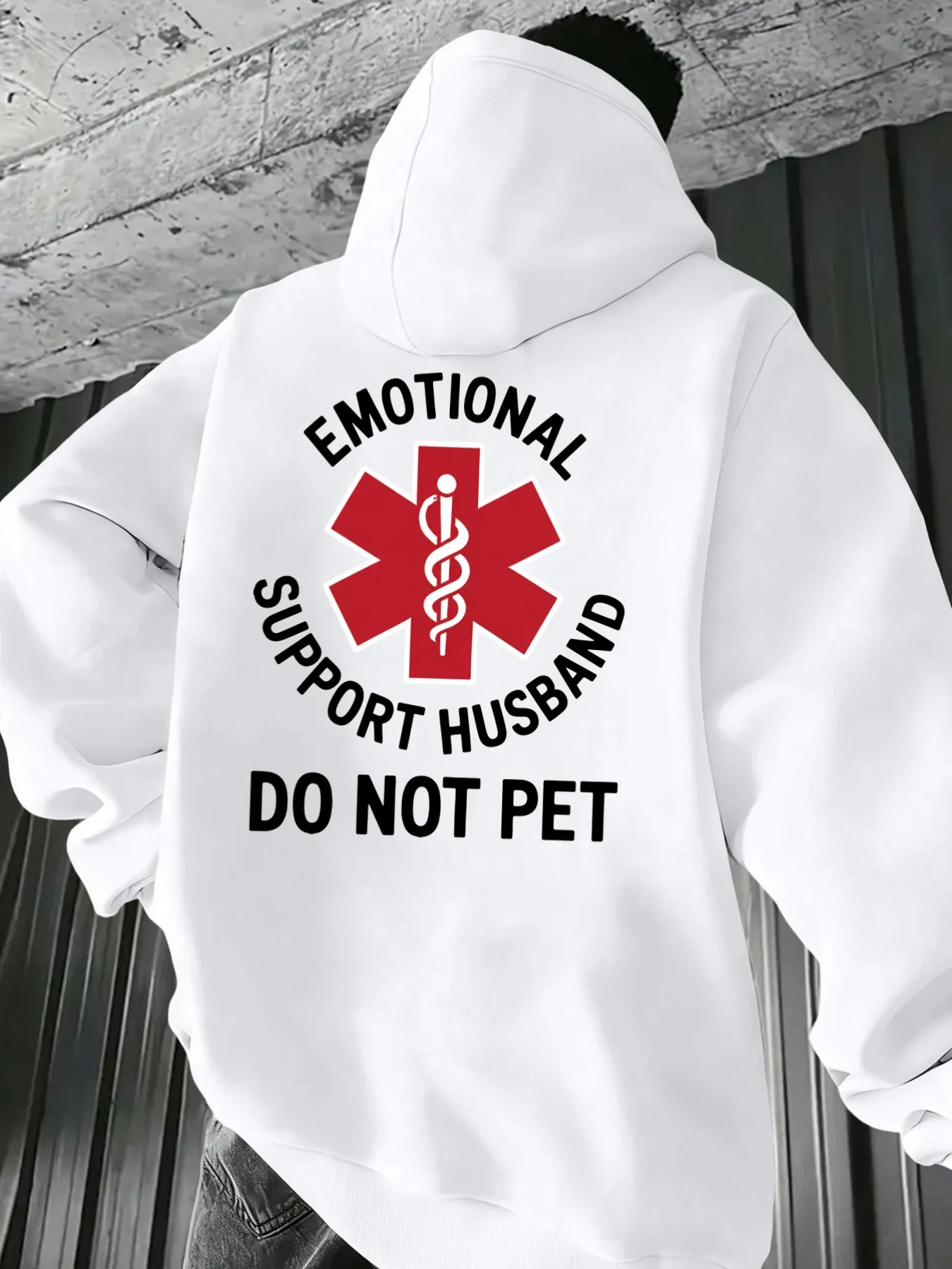 Men Emotional Support Husband Funny SloganHoodieParamedicStarSymbolGraphic HoodedSweatshirt HumorCoupleCasual Oversized Pullover