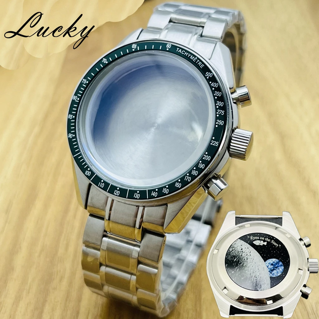 High Quality VK63 Watch Case 39.7mm Green Bezel Speedmaster For Omga VK64 VK63 Quartz Movement Parts Accessories Suitable
