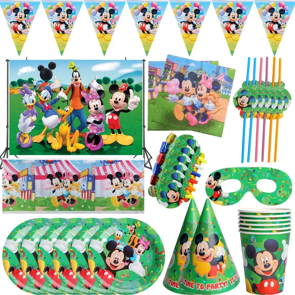 

Cartoon Disney Mickey Mouse Theme Kids Favor Birthday Pack Event Party Cups Plates Baby Shower Disposable Tableware Supplies