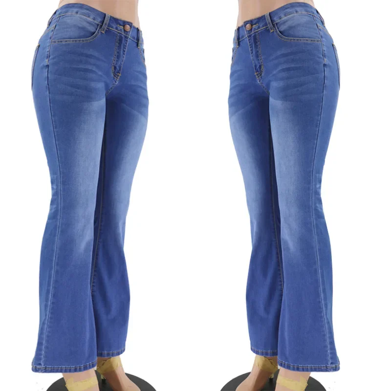 High Waist Flared Jeans Tight Micro Flared Pants Denim High Waist Jeans Women's Fashion Cotton Stretchy Autumn Ladies Jeans