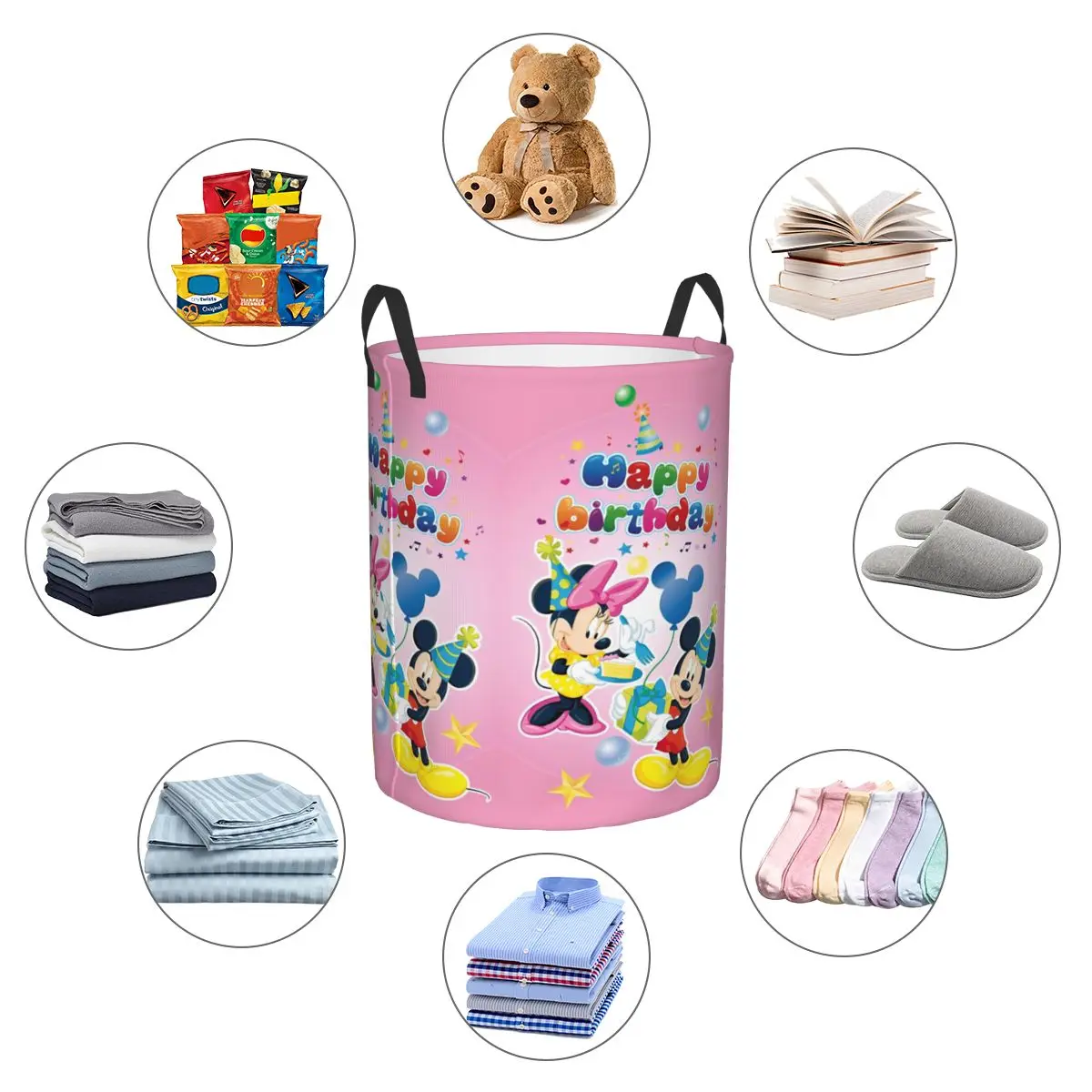 Disney Minnie Mouse Mickey Decor Kid's Baskets Hamper Decorative Storage Bin Basket for Game Room